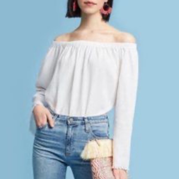Anthropologie Cloth and Stone Textured White Off Shoulder Top - Picture 4 of 9